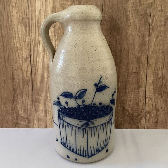 Salmon Fall Stoneware RARE 1991 Raised Blueberry Basket Handled Jug 9.5" Tall - Picture 1 of 9